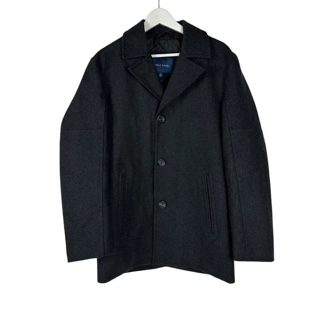 Cole Haan Men’s Wool Polyester Black Overcoat Size Small MSRP $595
